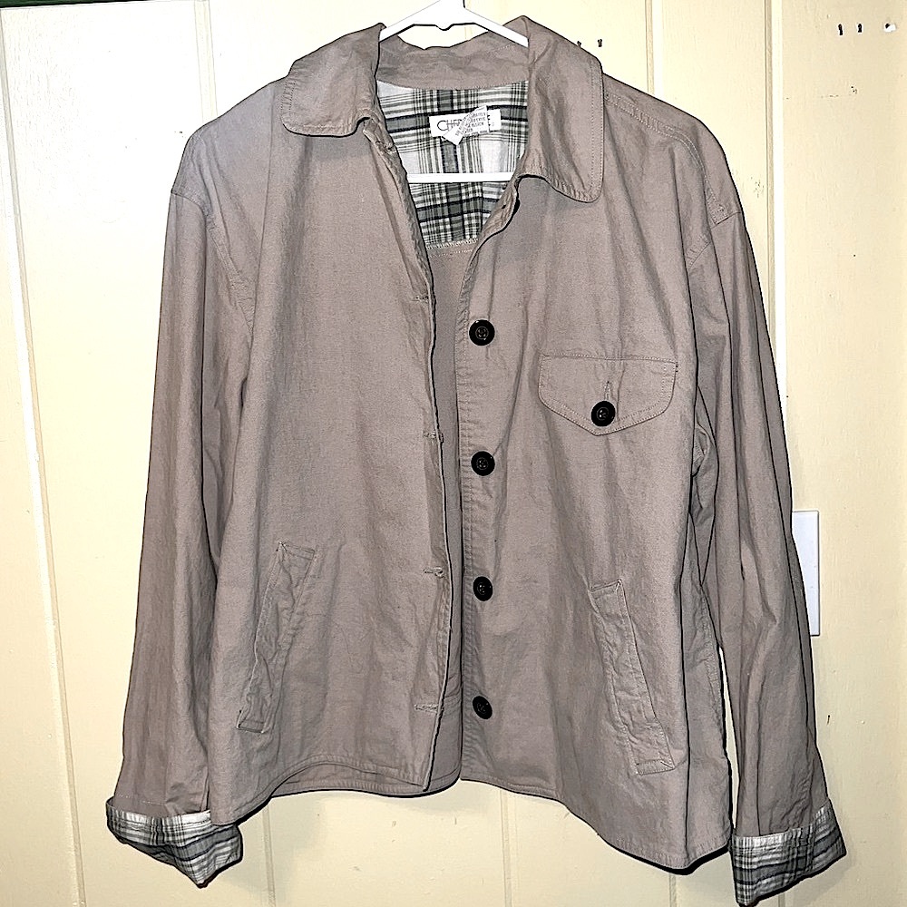 Cherokee Khaki Tan Button Up Long Sleeve Utility Jacket  Y2K Plaid Lining Size S - Picture 2 of 12